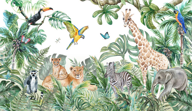 Fotomurales niños animales en la selva